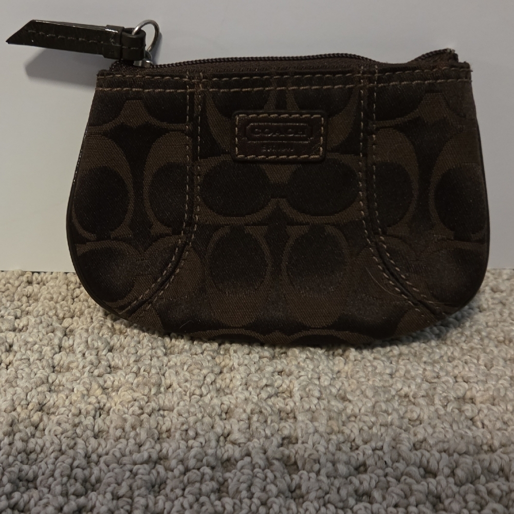 AUTHENTIC COACH Signature Monogram Coin Purse Chocolate Brown- NEW
